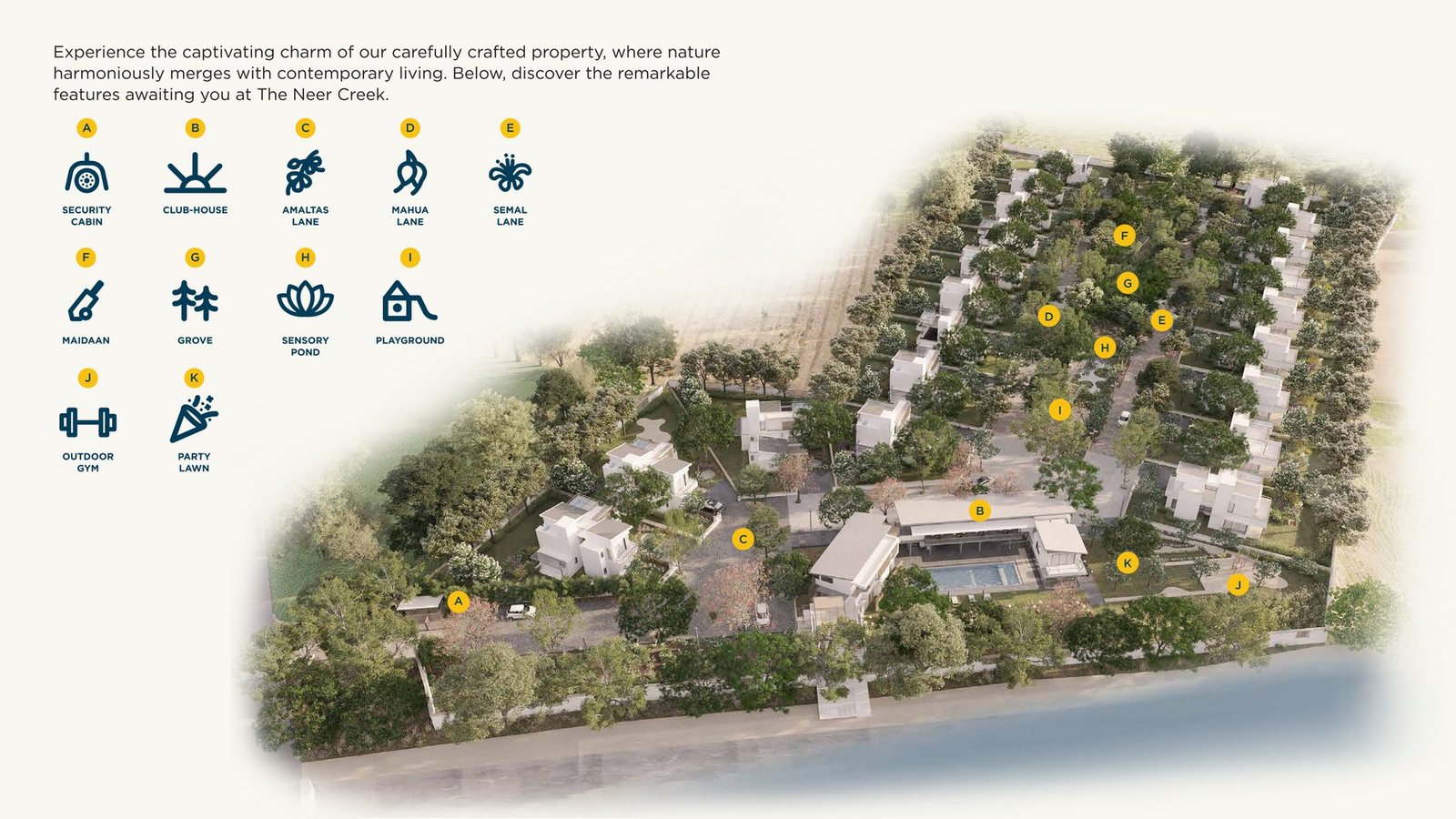 Masterplan of The Neer Creek with all amenities marked
