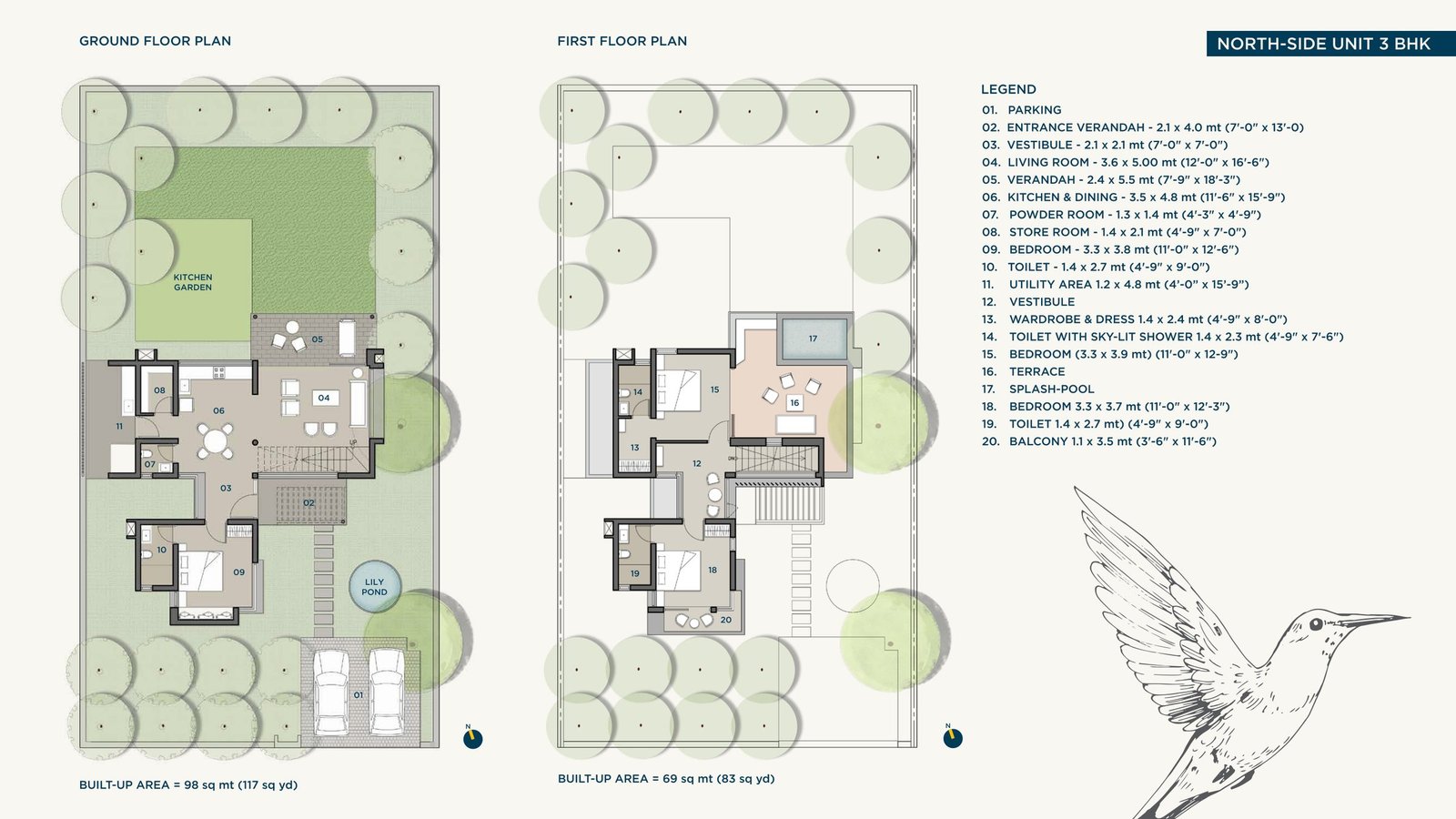 North-side 3 BHK floor plans