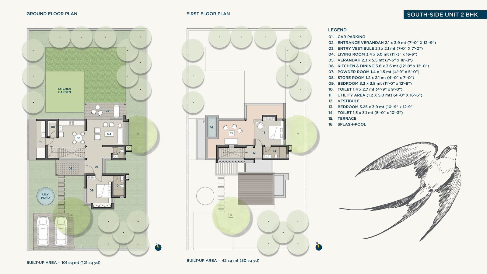 South-side 2 BHK floor plans