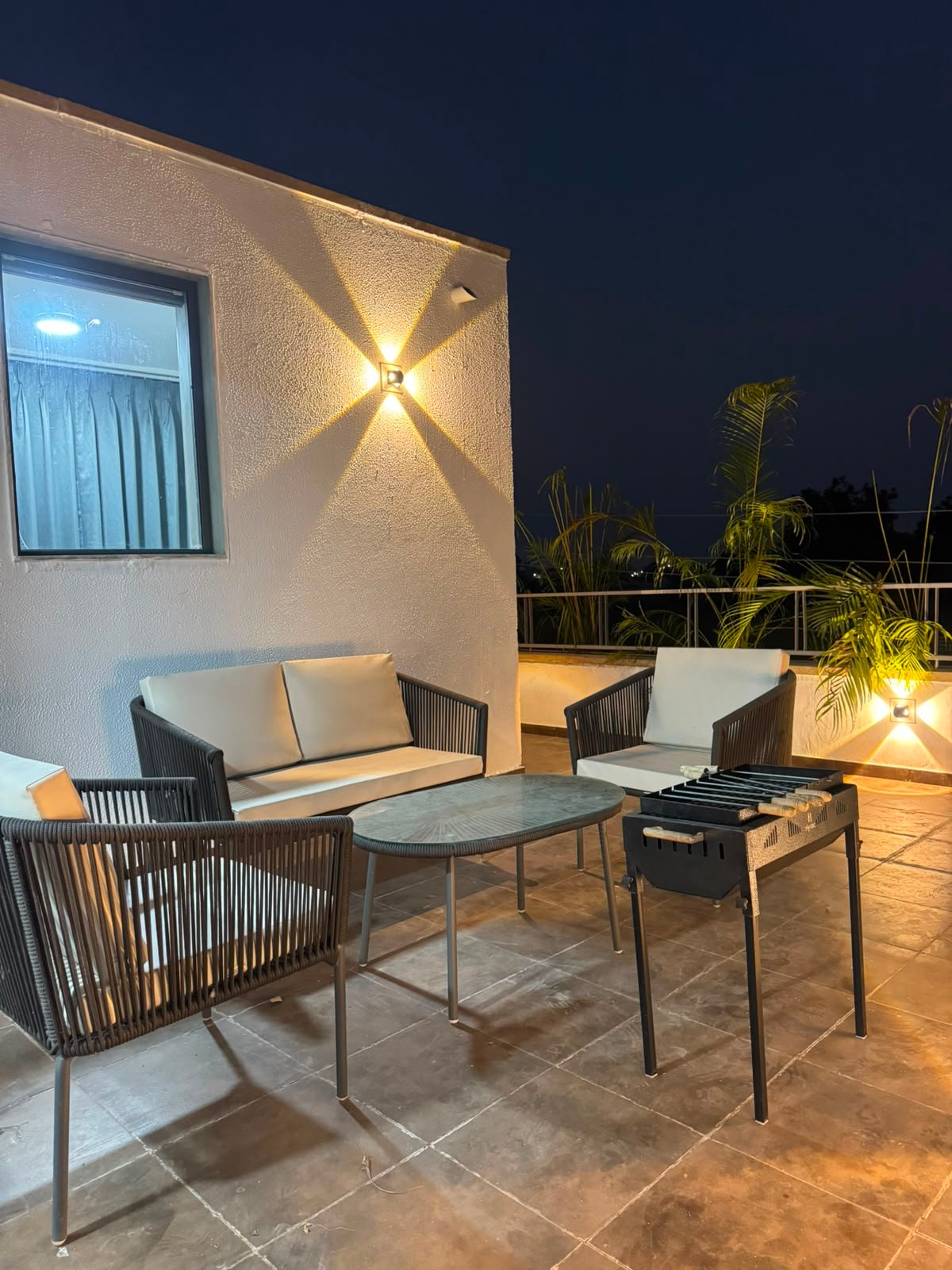 Terrace seating at night