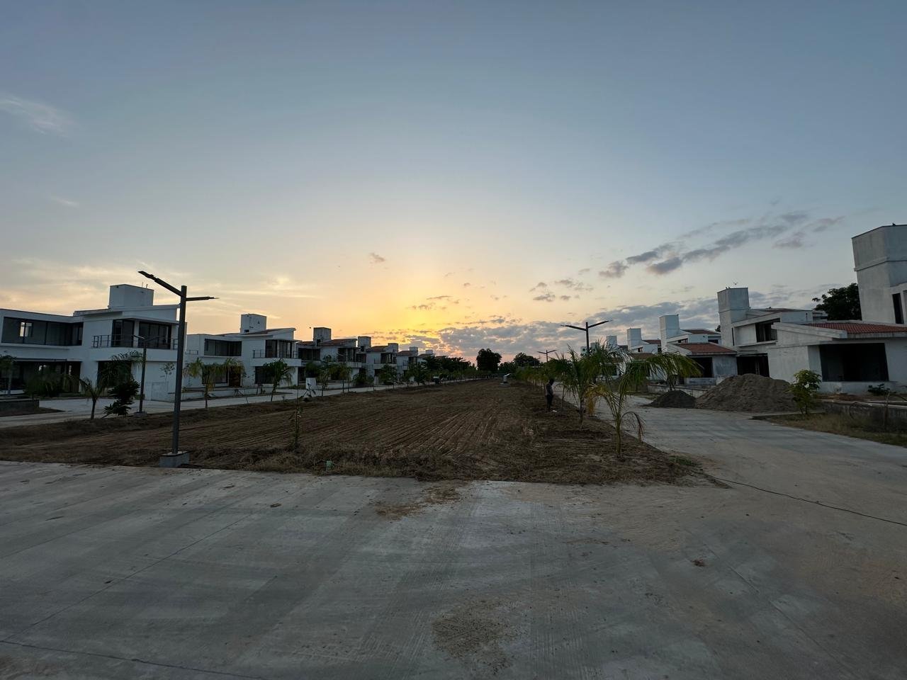 Villas and grounds at sunset